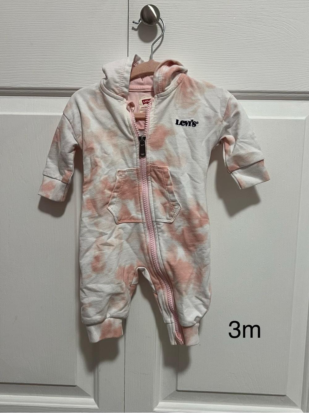 Levi's Pink and White Tie-Dye Hooded Baby One-Piece Footie